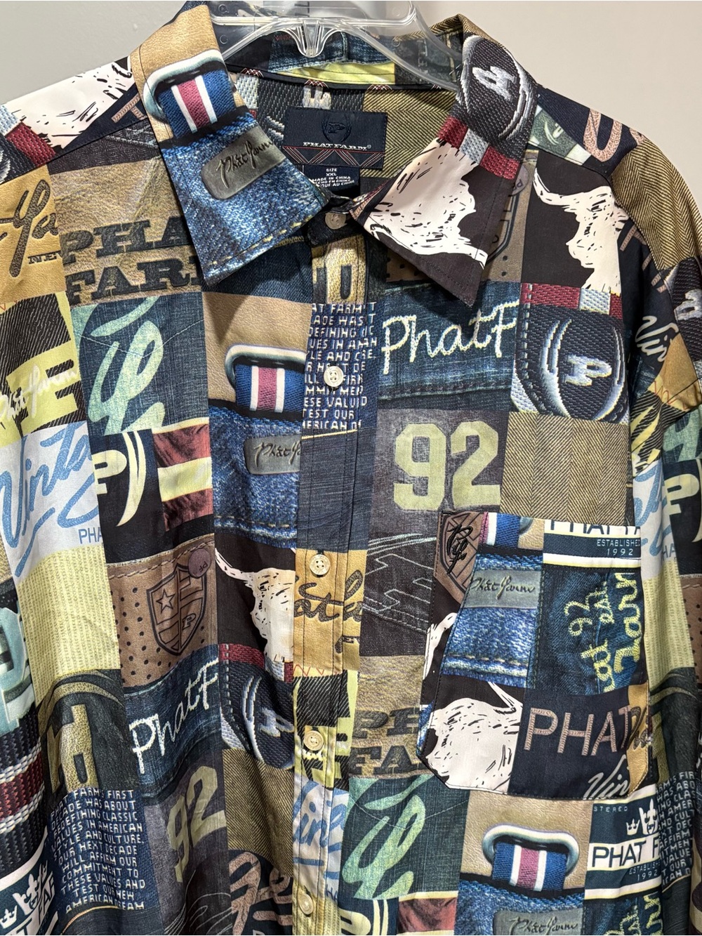 VTG Phat Farm Button Up Shirt Mens XXL Long Sleeve All Over Print Hip Hop Y2K 90 - Picture 3 of 10